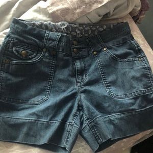 Pleated Denim Shorts